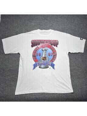 Vintage 1997 Starter Detroit Red Wings Stanley Cup Champions Trophy T-Shirt XL